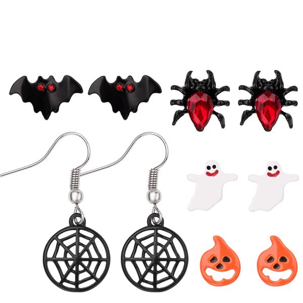 

christmas halloween stud earring set women bat pumpkin lamp spider web ghost specter pendant ear studs wholesale jewelry, Golden;silver