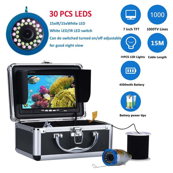 

pddhkk underwater led night vision fishing camera 1000tvl waterproof video underwater camera 30 pcs 7"inch visual fish finder