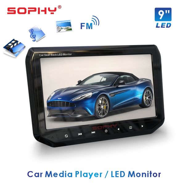 

universal 9 inch tft led screen car headrest monitor seat back mp5 video player usb sd fm built-in speakers sh9088-p5