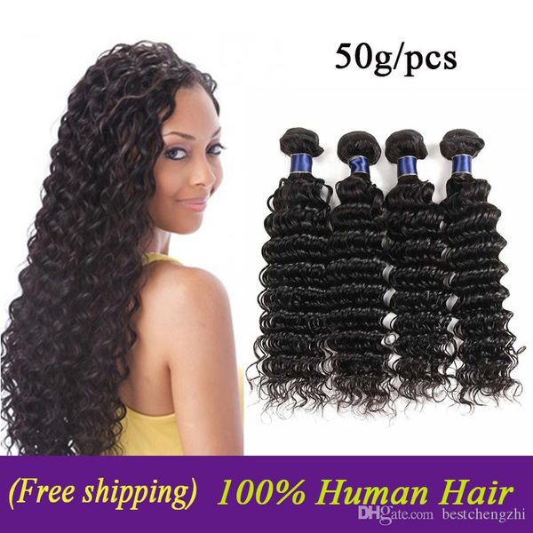 

peruvian brazilian virgin hair deep wave soft 100% unprocessed human hair weaves peruvian deep wave hair extensions 50g/pcs, Black