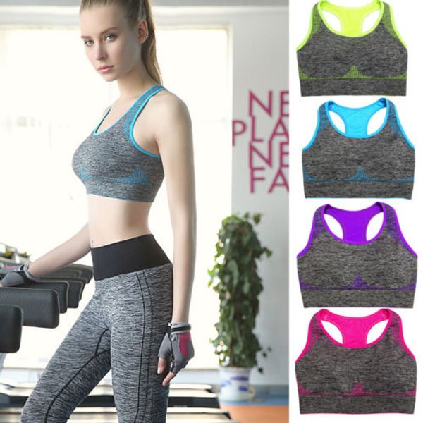 

2017 new arrival women yoga fitness stretch workout tank seamless racerback padded sports running vest, Black;red