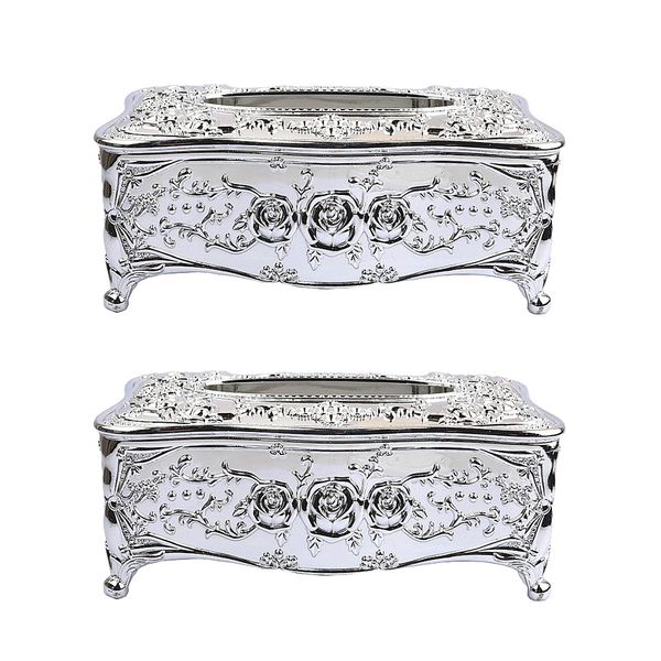 

2pcs rose flower pattern tissue box acrylic wide use for living room -silver
