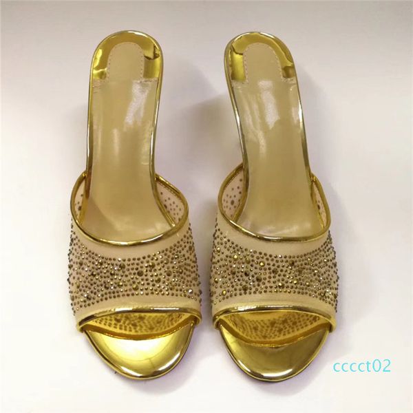 

алмазные сетки воздуха на высоких каблуках обувь женщина тонкий каблук peep toe нескользкую на мулов chic летние rhinestone тапочки женщины, Black