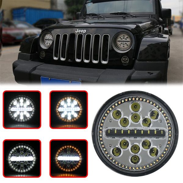 

7inch led halo headlights 7" led headlight h4 hi/low auto white drl & yellow turn amber halo ring signal for puch kenworth