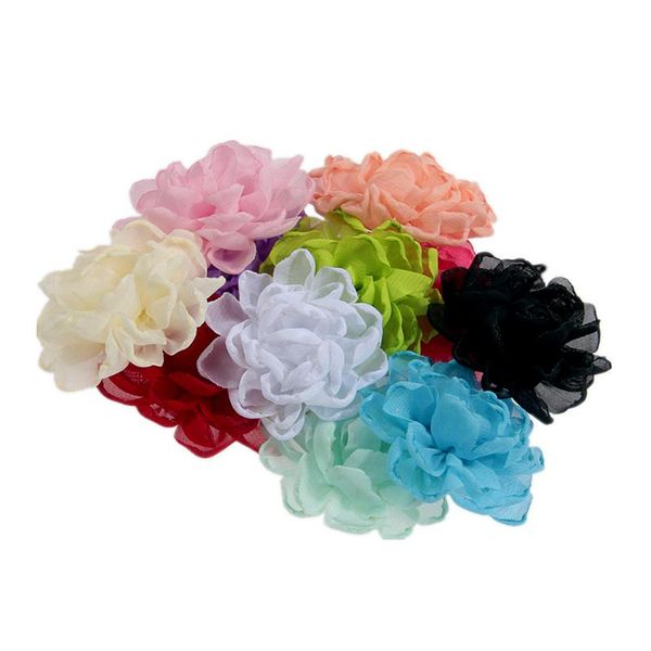 

nishine 120pcs/lot 2.8" burning chiffon fabric flowers for girl headband hair clips diy headwear hair accessories, Slivery;white