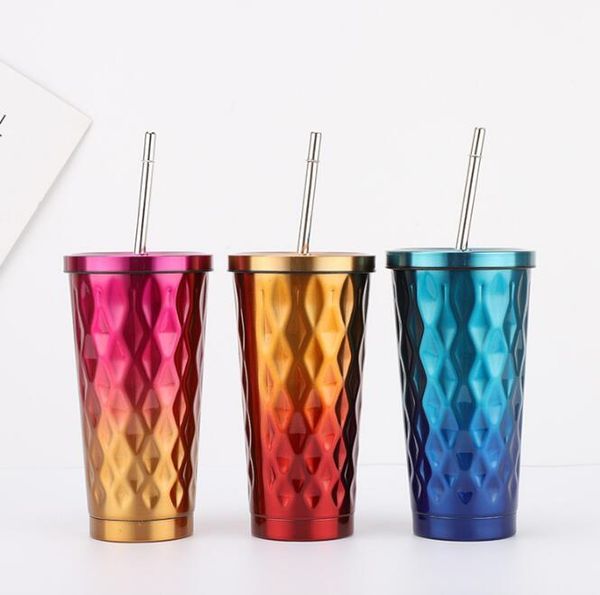 

500ml 304 stainless steel personalized pineapple straw cup portable car thermal insulation cup gift cup 1866
