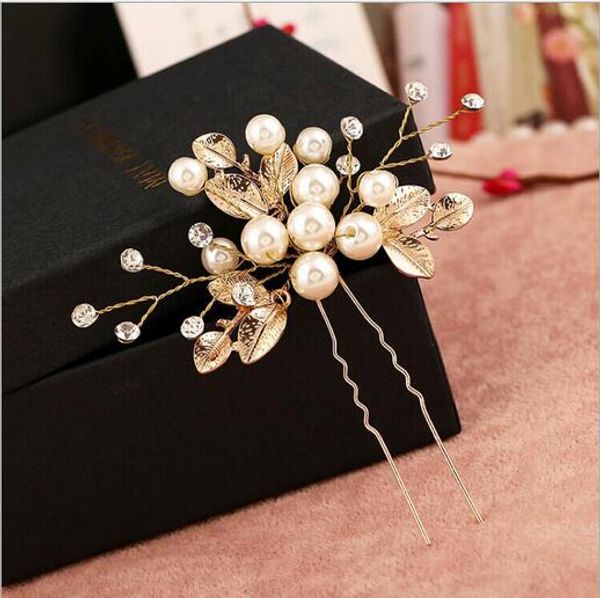 

new women wedding hair accessories pearl headpiece hair pin floral bridal bridesmaid beautiful headdress vine party gift jewelry, Golden;white