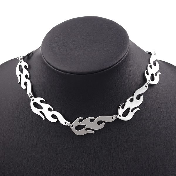 

новый harajuku уличная одежда из нержавеющей стали пламя унисекс ожерелье панк аксессуар хип-хоп рок цепи колье ожерелья дропшиппинг, Golden;silver