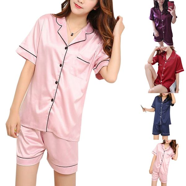 

womens silk satin pajamas pyjamas set long sleeve sleepwear pijama pajamas suit female sleep two piece set loungewear 4 colors, Blue;gray