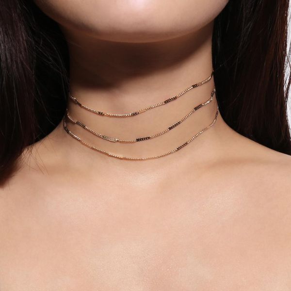 

women's jewelry, fashion, simple street shoots, personality, multi-layer, bamboo, ladies, short necklace, Golden;silver