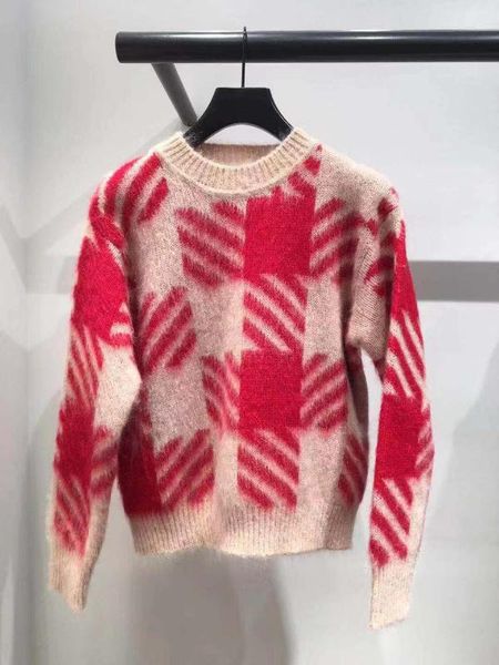 

women sweater 2019 autumn and winter new stitching round neck loose mohair plush loose plaid sweater, White;black