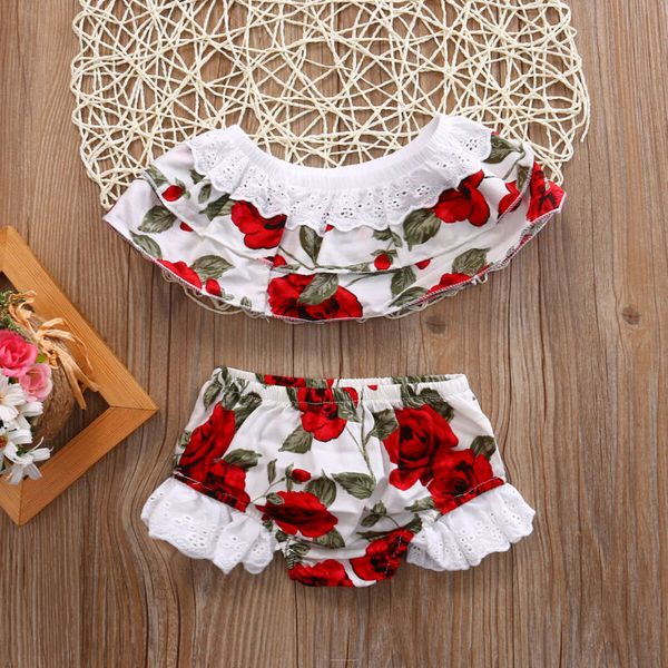 

summer newborn infant baby girls floral outfits set +bottoms 2pcs clothes, White