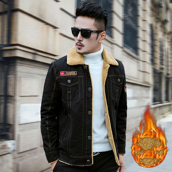 

winter plus velvet men's jacket thick cotton jacket men's cotton coat plus size fashion urban thick, Black