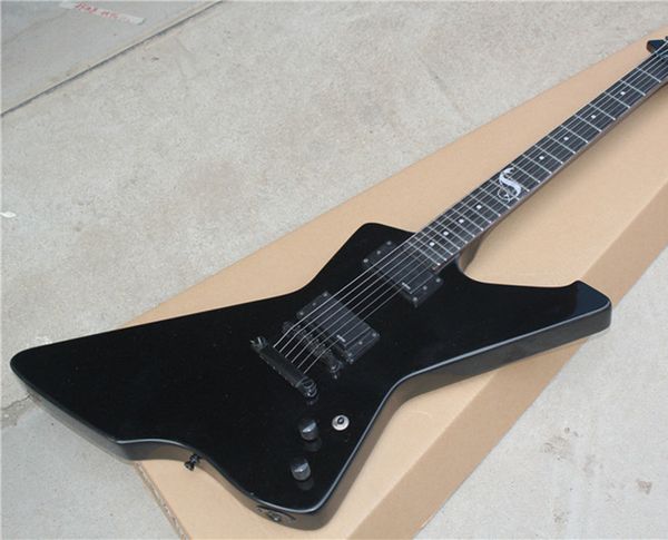 

6-string electric guitar with black color body,snake fret marks inlay,black hardware,active circuit and can be customized