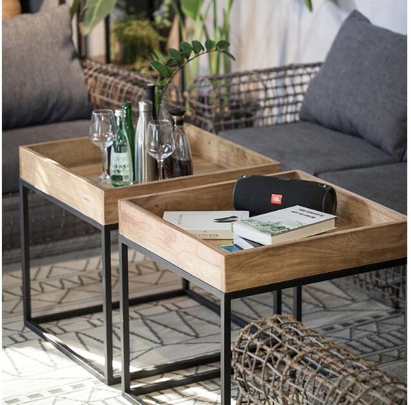 Tavolo da tè creativo in legno massello Soggiorno Mobili in ferro lato arte diversi tavoli quadrati per il tempo libero del balcone della famiglia possono essere personalizzati