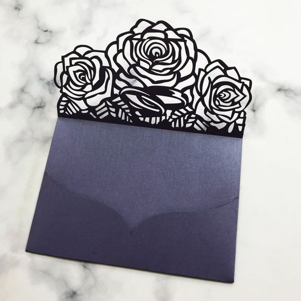 

25pcs tri-folding design wedding invitation card hollow laser cut engagements marry formal business pearl paper invitation cards, Black