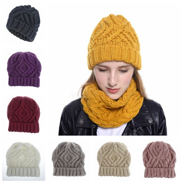 

rhombic square beanie winter warm knitted hats sport cap wool designer beanies women men hip hop crochet party hat ljja2914