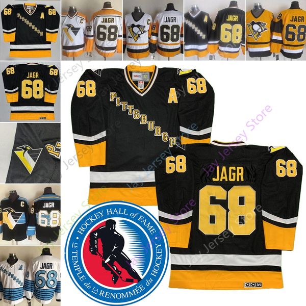 

Jaromir Jagr Jersey Hockey Hall Of Fame Pittsburgh Jerseys Home Away Black Yellow White CCM Size M-3XL