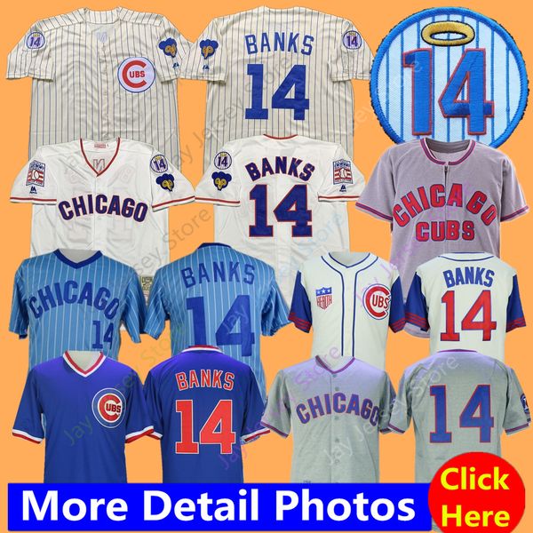 

Chicago Ernie Banks Jersey Home Away 1968 1969 Baseball Cubs Jerseys Cream Pinstripe Blue White Grey Men size M-3XL