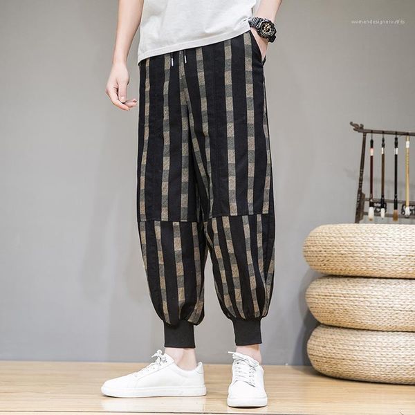 

male designer casual trousers mens plaid printed harem pants loose casual hip hop style fashion pants, Black