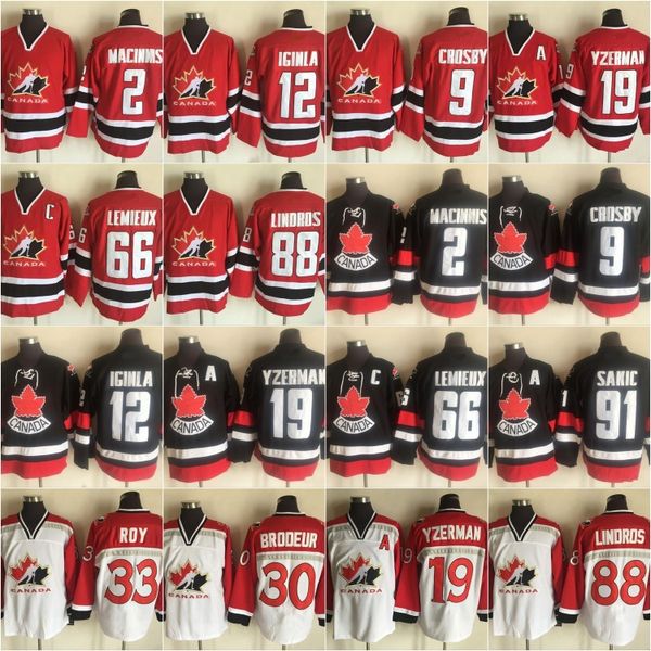 

команда канада хоккей 9 сидни кросби джерси мужчины винтаж 19 стив изерман 33 патрик рой 88 эрик линдрос 99 уэйн гретцки, Black;red
