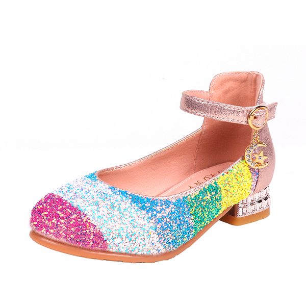 

kids shoes for girls princess sequins rainbow low heel leather shoes spring children baby girls dancing shoes pink sjd014, Black;grey