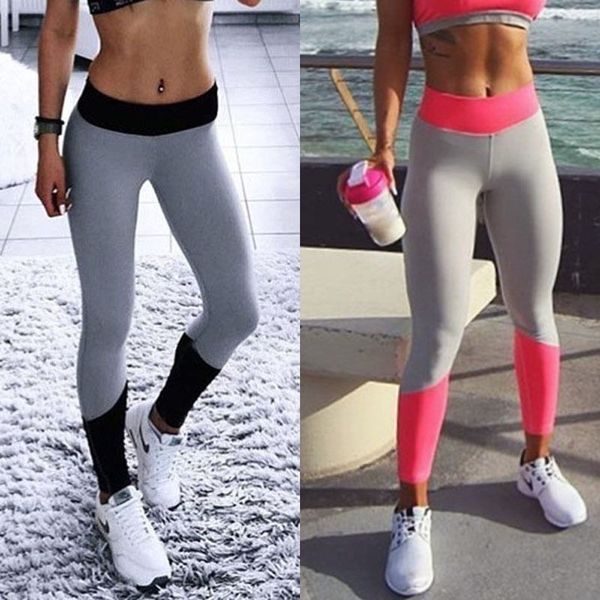 

solid patchwork energy tights elastic fitness sports leggings women yoga pants training running gym leggings mallas deportivas, White;red