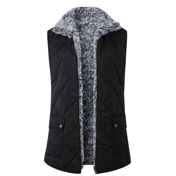 

2019 winter autumn warm clothes solid color zipper ockets design reversible vest p plush quilted female clothing selling, Black;white