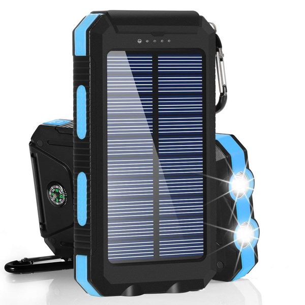 

solar power bank waterproof 10000mah solar charger 2 usb ports external charger powerbank with led compass for iphone samsung smartphone
