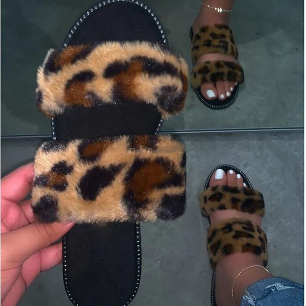 

comfortable handmade women spring and autumn new slippers fashion leopard outdoor plush slippers plus size, Black