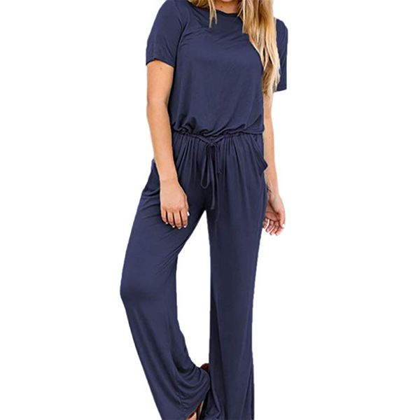

2020 female plus size women autumn jumpsuits overalls pockets drawstring loose casual long playsuit wide leg pants macacao gv854, Black;white