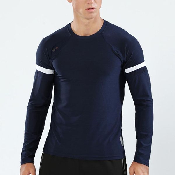 

men fitness t shirt print o-neck long sleeve bodybuilding tight-drying outdoor running shirt male stweetwear clothing, Black;blue