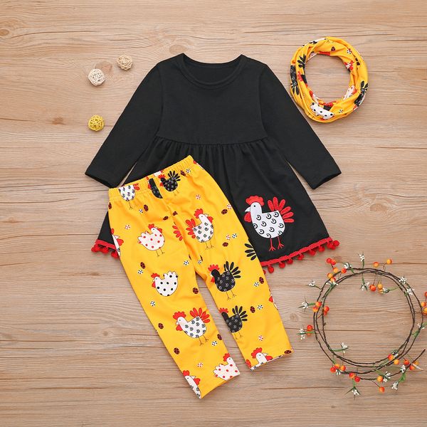 

toddler kids baby girl turkey t shirt dress pants thanksgiving scarf outfits setparty birthday outfits outwear casual infant, White