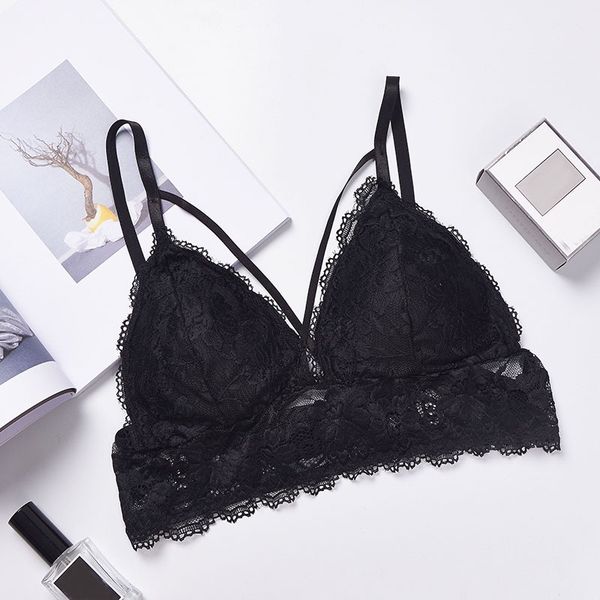 

deep v floral lace bras bralette intimates thin belt lingerie wireseamless underwear, Red;black