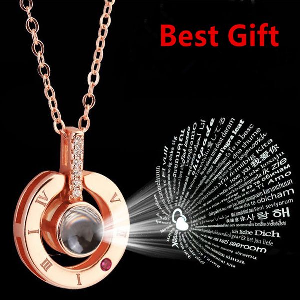 

necklace for women 100 languages i love you projection pendant necklace romantic love memory wedding statement gift, Silver