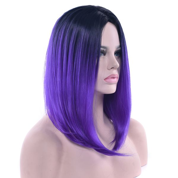 Black To Purple Ombre Color Synthetic Hair Bob Wig For Women