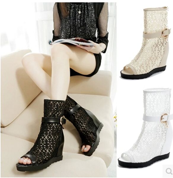 

flats women cut out ankle boots lace woman knight summer lady fashion short open the toe cutout boots size 35-39 sxq0511, Black
