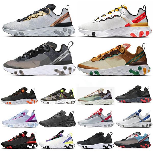 

react element 87 55 men women running shoes triple black white bred metallic gold tour yellow orange peel sports sneakers size 36-45
