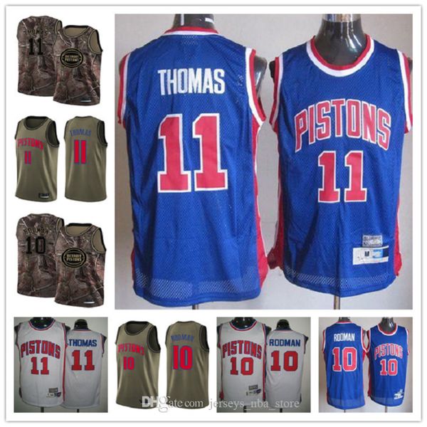 

custom men's women youth detroit pistons 10 dennis rodman 11 isiah thomas blue throwback basketball edition nba jersey, Black;red