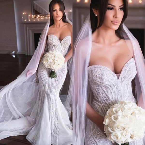 

sexy бисером кристалл русалка свадебные платья без бретелек элегантный милая свадебные платья на заказ марка длина пола невесты платья, White