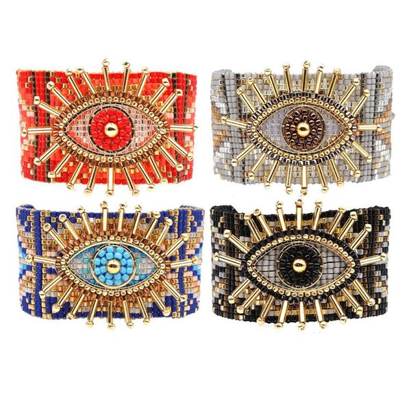 

female turkish evil eye bracelet charm turkey woven beads handmade women jewelry friendship gifts, Golden;silver
