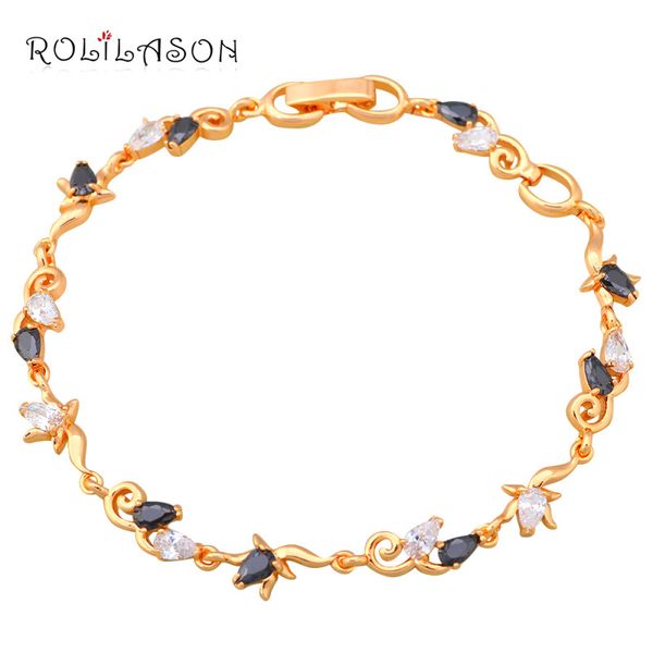 

rolilason black onyx and white crystal cubic zircon golden bracelets for women fashion jewelry tbs1139, Golden;silver
