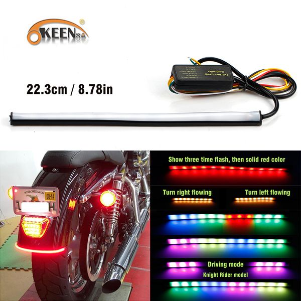 

23cm sequential running rgb red amber turn signal led motorcycle led slight strip brake light strip 12v led for moto