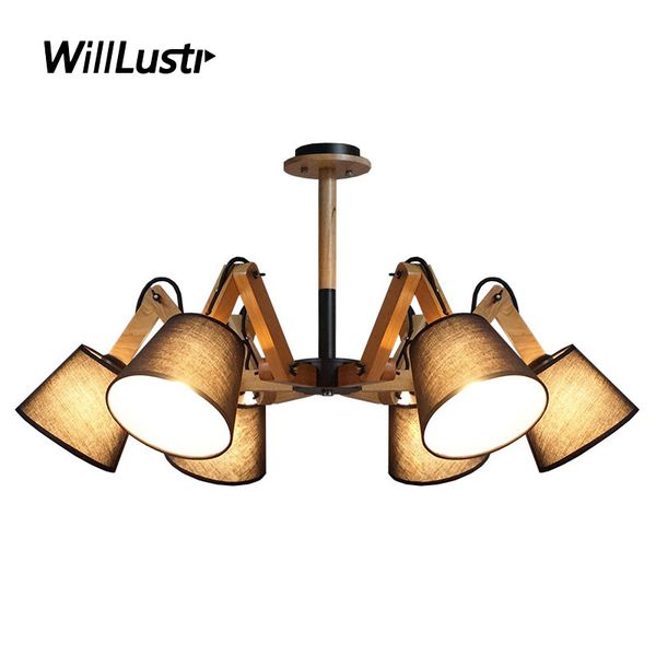 

american retro wood pendant lamp adjustable wooden arm l restaurant sitting room bedroom fabric suspension hanging lighting