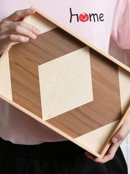 

innovative solid wood storage tray nordic style plate handle serving tray coffee breakfast baking rectangular
