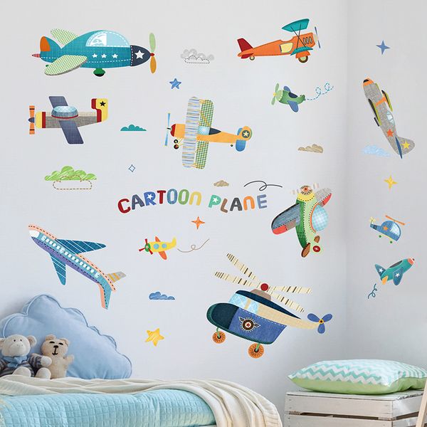 

shijuehezi] cartoon aircraft wall stickers pvc diy airplane mural decals for kids rooms baby bedroom kindergarten decoration