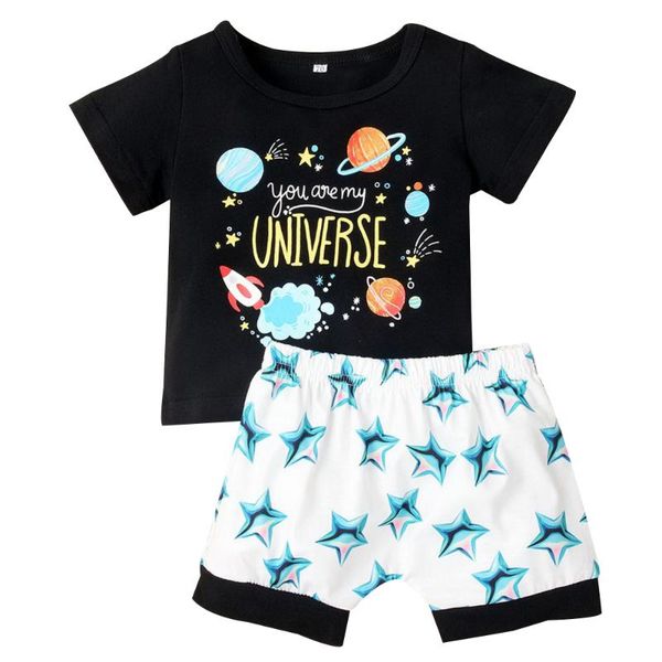 

space cartoon printed baby boy summer clothes 2020 short sleeve +shorts set 2 pcs infant clothing outfits for kids bebes d30, White