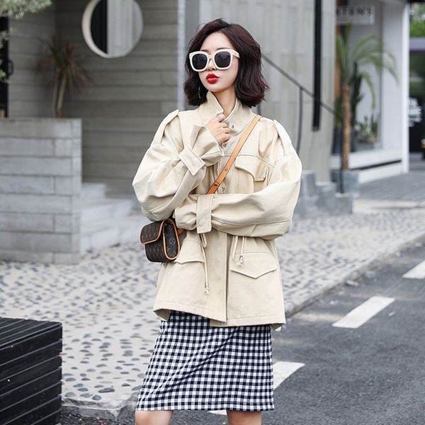 

spring 2020 new coat women popular waist-tight trench coat female medium and long korean version small trend high quality, Tan;black