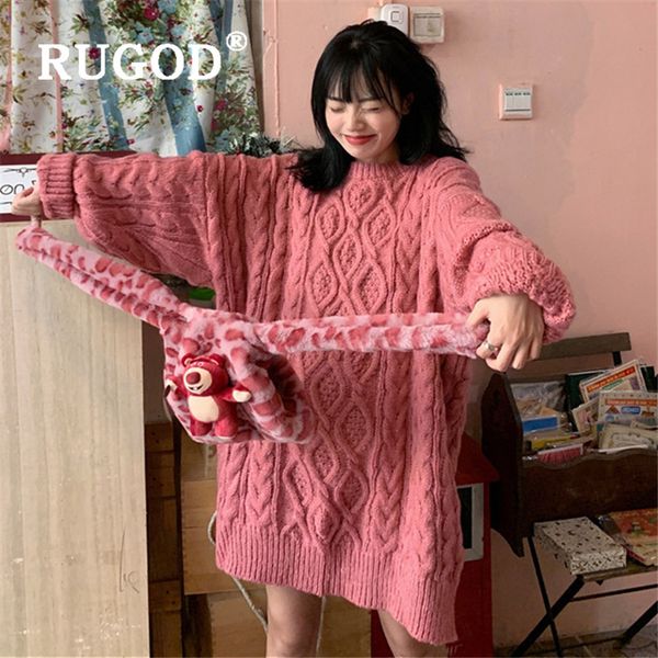 

rugod autumn winter long sweater women vintage complicated twist knitted pullover casual o neck long sleeve loose sweater pull, White;black