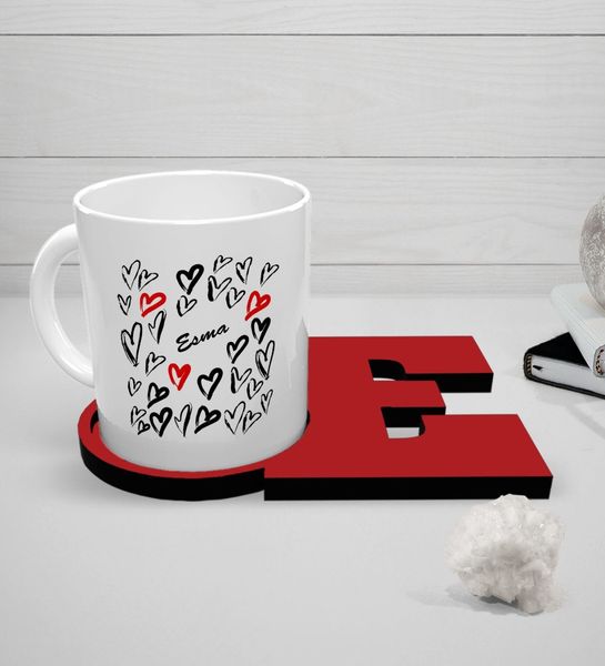 

personalized custom sweetheart themed white mug and letter cup coaster set-70 other dinnerware